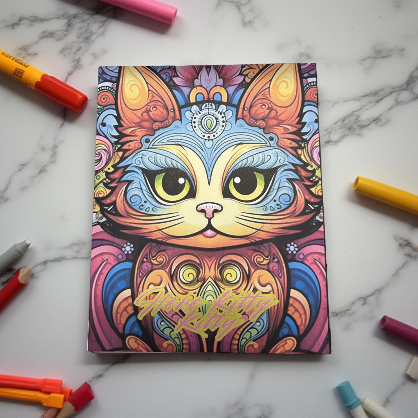 ‘Here kitty kitty’ adult colouring book
