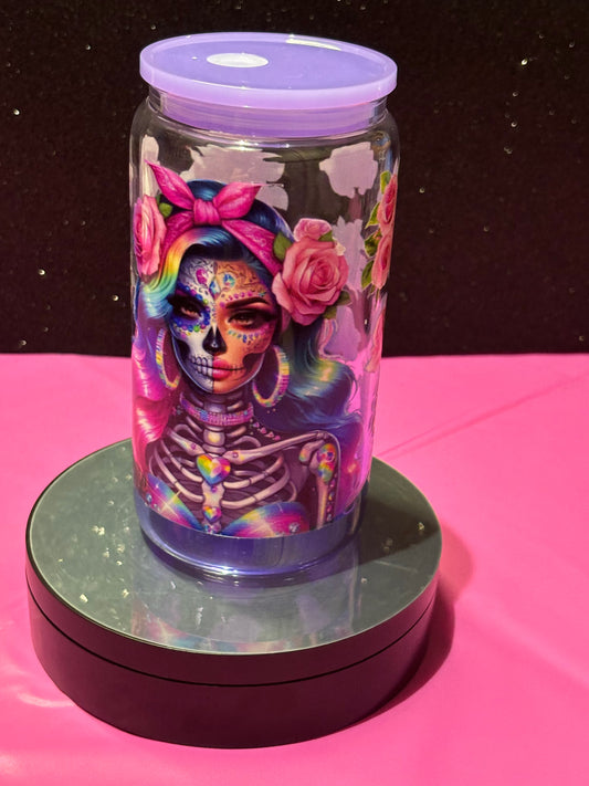 Sugar Skull 16oz Gothic Glass Tumbler