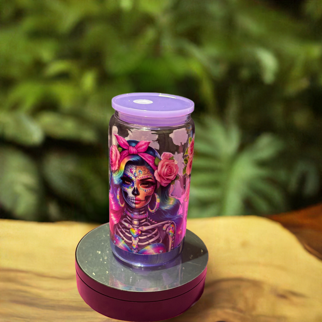 Sugar Skull 16oz Gothic Glass Tumbler